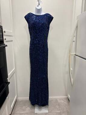 NWT Primavera Couture 3796 Sequin Cowl Back Gown Train Formal Midnight Size 10